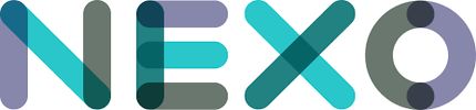 Colorful NEXO logo with overlapping transparent letters.