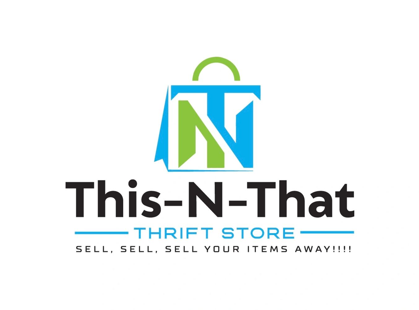 Logo for This-N-That thrift store with tagline encouraging selling items.