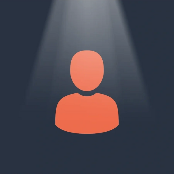 Simple illustration of a person icon in red on a navy background