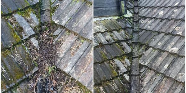 Skyvac pole used to clear debris from blocked gutters as a result of build up on the roof