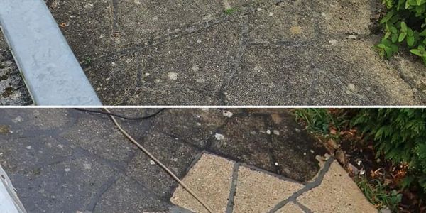 Paving refresh. High pressure washing system used to removed years of markings on garden patio slabs
