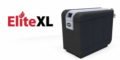Elite XL branded black pool heat pump.