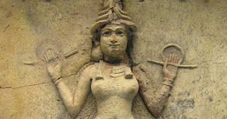 This is the original symbol. This symbol was modified by Inanna's faithful. By the time the Greeks take the story the symbol is full female anatomy.