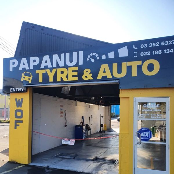 Papanui Tyre & Auto garage with entry and office door.