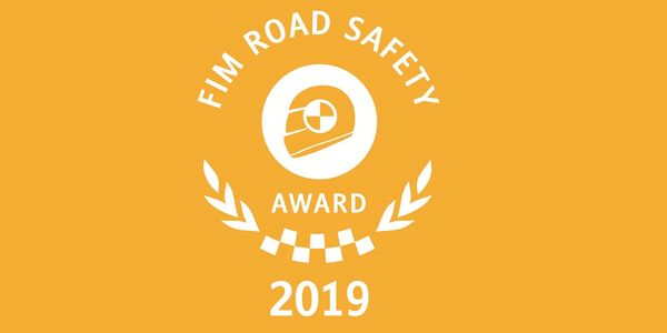 FIM Road Safety Award 2019 logo with helmet and laurel design.