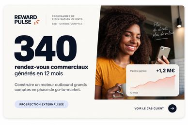 Annonce Reward Pulse sur la fidélisation clients B2B avec 340 rendez-vous commerciaux.