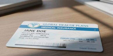 Medical insurance card for Jane Doe from Global Health Plans.