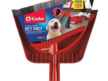 O-Cedar PowerCorner Pet Pro broom and dustpan set.