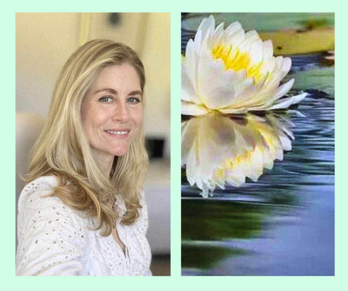 Fatigue coach Jo Thomas smiling next to water lily. ME/CFS, long COVID, POTS and burnout support