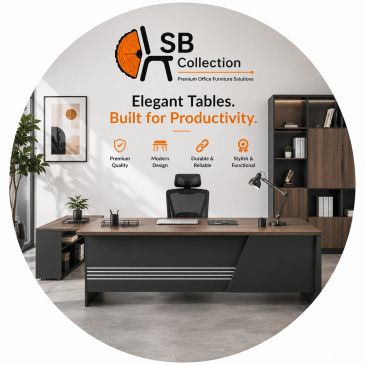 Modern office desk setup with stylish furniture and productivity-focused design.