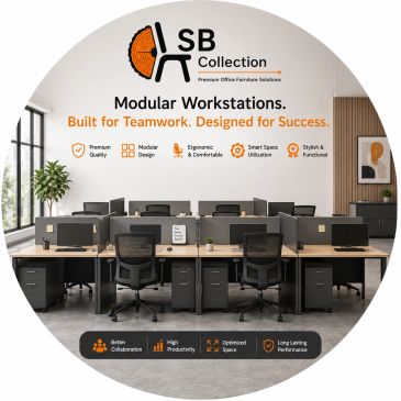 Modern modular office workstations designed for teamwork and productivity.