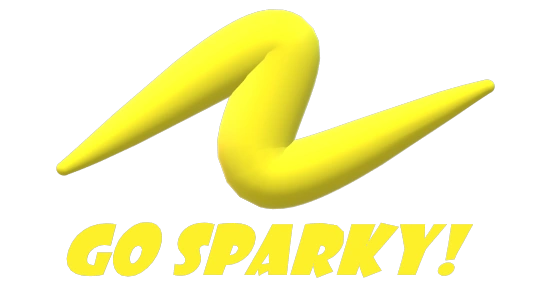 Yellow zigzag logo with 'GO SPARKY!' text in bold letters.