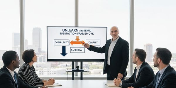 Julius Csizmazia presenting the UNLEARN Systemic Subtraction Framework to CEO and leadership team.