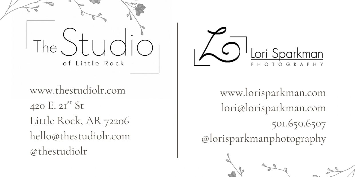 Business cards for The Studio of Little Rock and Lori Sparkman Photography.