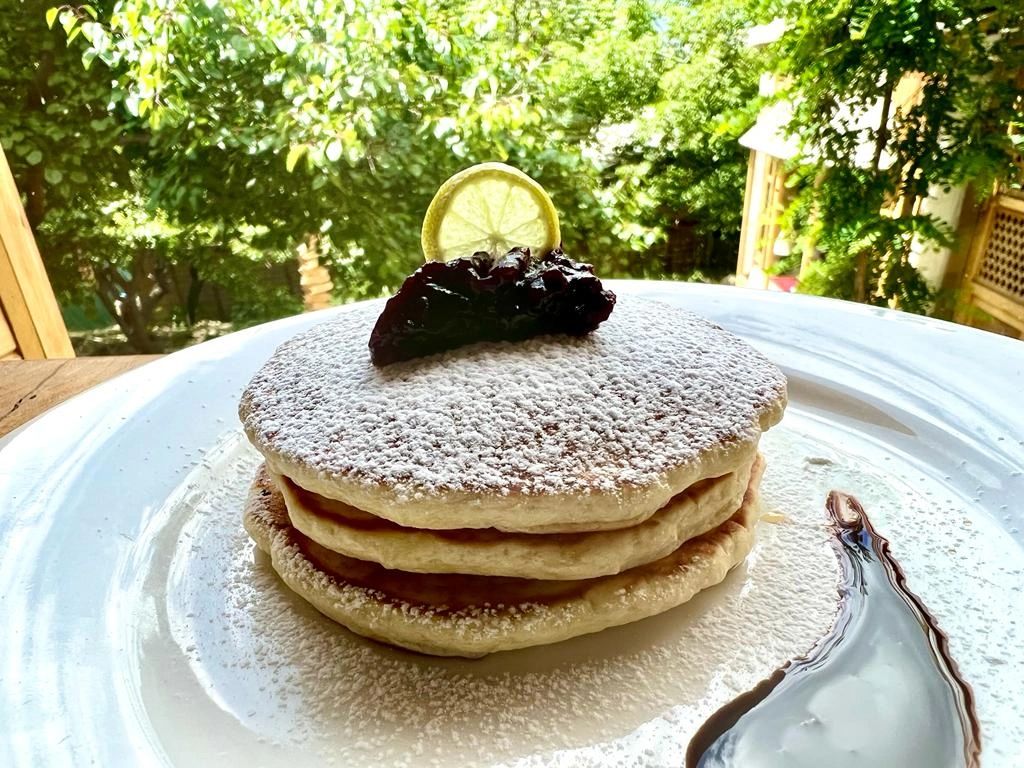 Pancakes topped with Cherry Jam