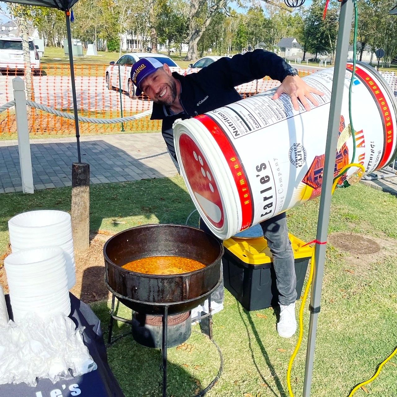 Chef Jesse cooking a cajun jambalaya with poppa earle's cajun seasoning.