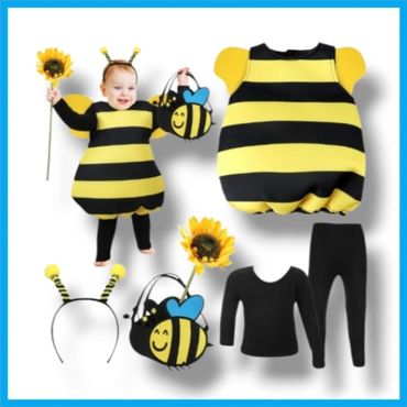 Bumblebee Costume Long Clothes Pants Bee Antenna Headband Basket Sunflower
