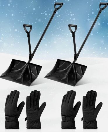 Snow Shovel 2 Double Handle 53" Shaft 2 Pair of Gloves 2 pk Farm Stall poop shovels 2 handles