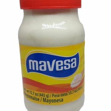 Jar of Mavesa mayonnaise with a red lid and yellow label.