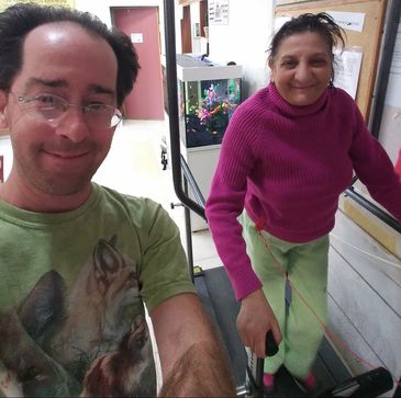 I'm Lazarus with the glasses doing some activities with a Friend named Racheli.