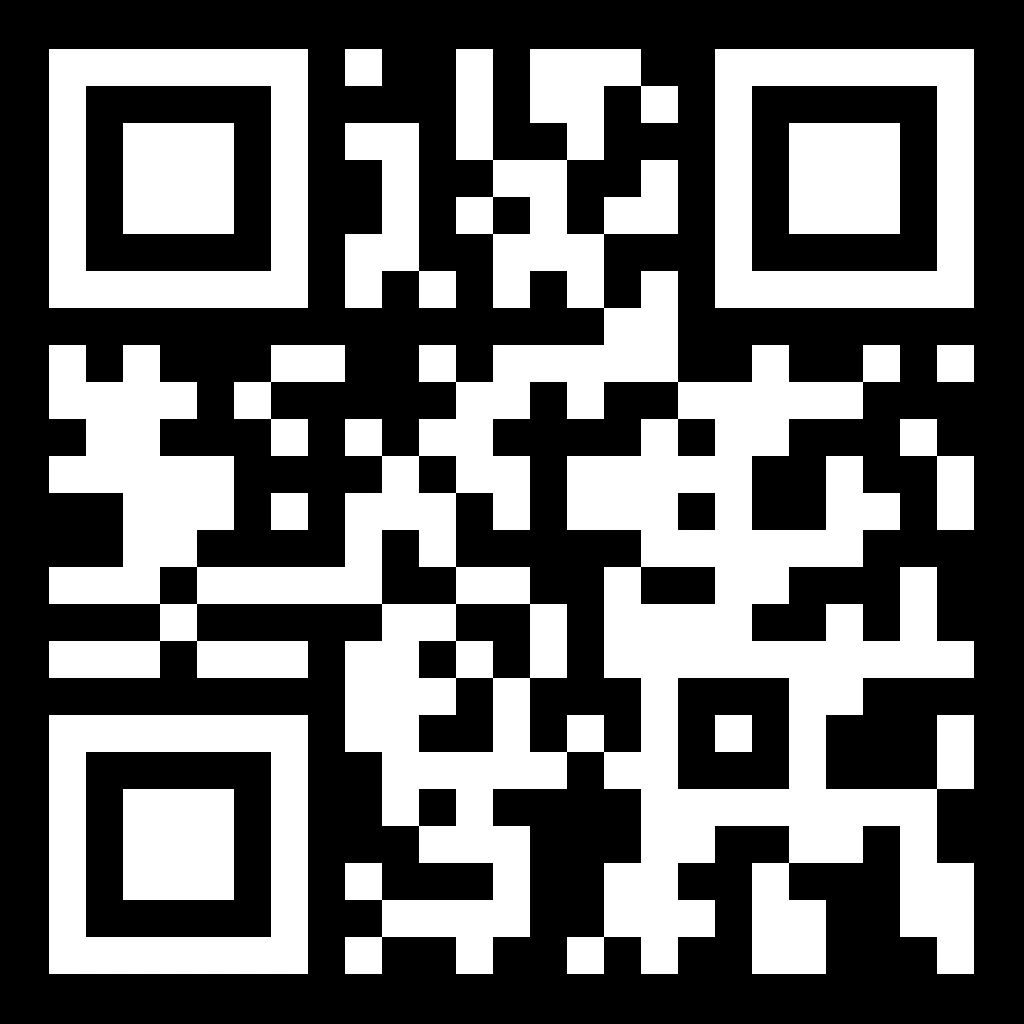 Black and white QR code with dense pixel pattern on a square grid.