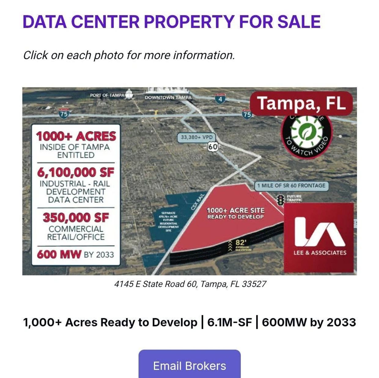 1,000-Acre Site in Eastern Hillsborough County Actively Marketed to Hyperscale Data Center Developer