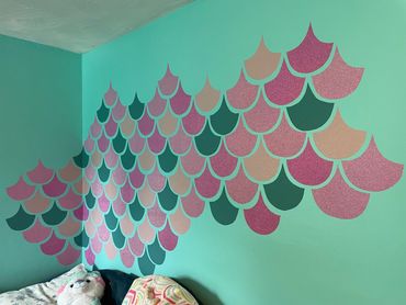 Mermaid Scale mural made with contact paper.