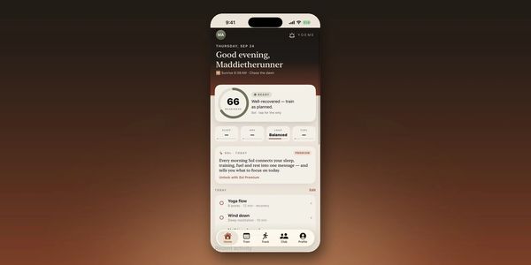 YOEME app readiness score from Sol AI running coach with sleep, HRV, load and fuel