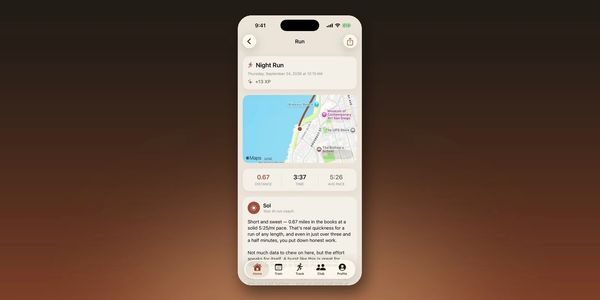 Sol AI coach run recap with route map, distance, time and pace in the YOEME app