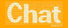 Chat logo on an orange background with the same word repeated in multiple languages faintly behind.