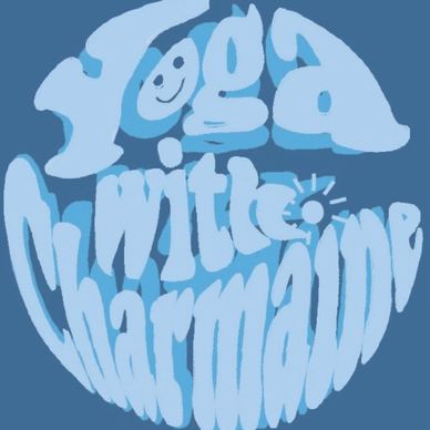 Text art saying 'Yoga with Charmaine' with a smiley and sun.