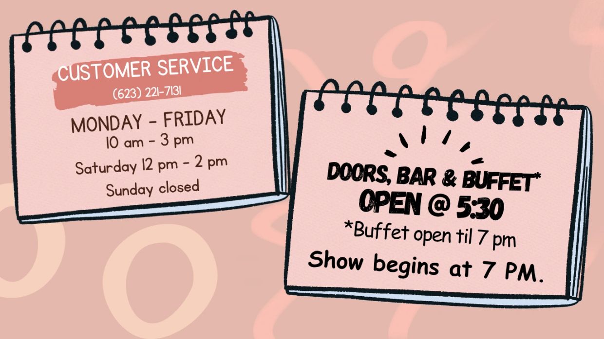Business hours and event timings on notepads.
