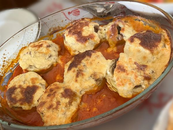 Stuffed Artichokes with Béchamel on top