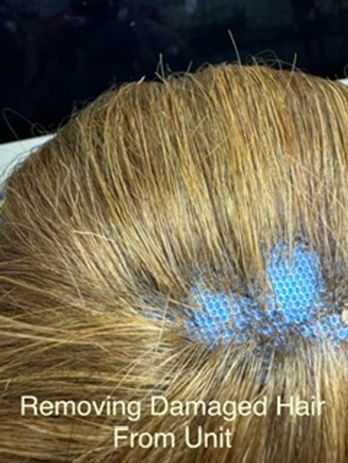 Lace wig repair. Removing damamged hair and added new hair. 