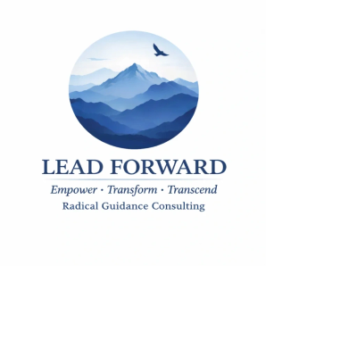 Logo with mountains and a bird, symbolizing leadership and growth.