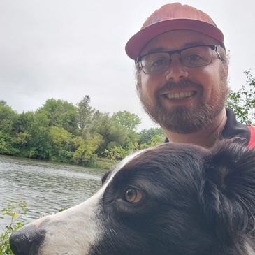 Dustin Scholtz (owner) and his dog on a hike