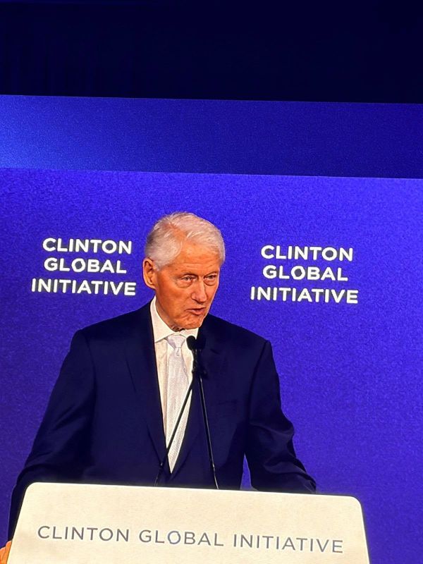 Bill Clinton speaking at the Clinton Global Initiative event.