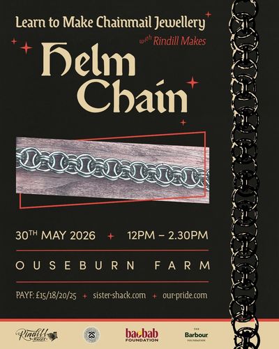 Poster advertising a Helm Chain chainmail jewellery workshop.