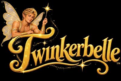 Golden Twinkerbelle logo with fairy illustration.