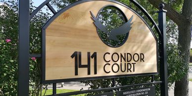 condo entrance signs condominium community signs london ontario red iron design customs iron work 