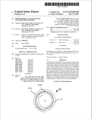 Issued Resorbable Vascular Stent Patent, HARTLON, angioplasty, cardiovascular, scaffold, resorbable,