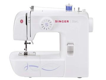 A white Singer Start sewing machine with simple controls and design.