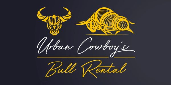 Logo for Urban Cowboy's Bull Rental with bull and rodeo helmet icons.