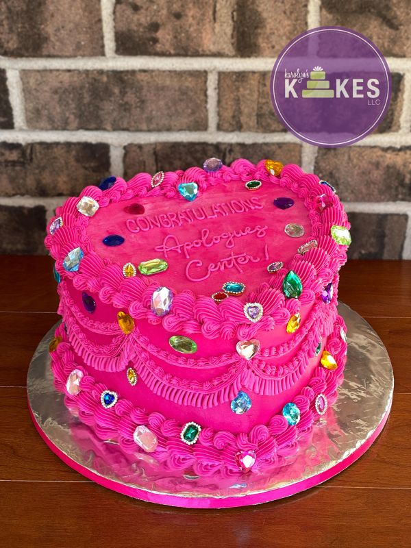 pink heart buttercream vintage lambeth piping gem gems bling cake