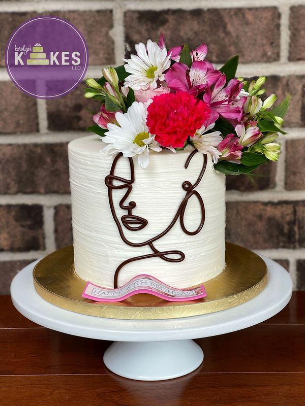 line art profile face flower flowers birthday cake