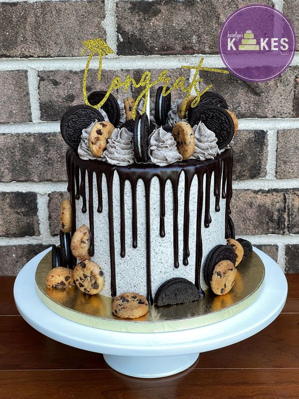 oreo chocolate chip cookie cookies and cream drip birthday cake