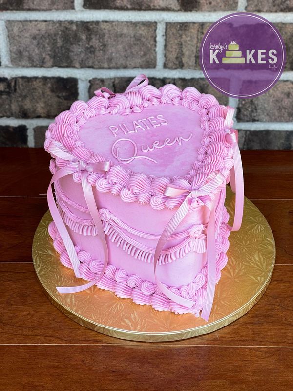 pink heart lambeth vintage buttercream piping pilates queen princess birthday valentines day cake