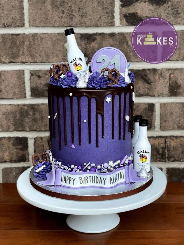 purple drip loaded cake 21st birthday malibu rum