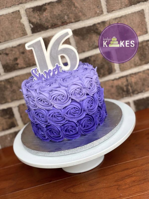 ombre purple rosette sweet 16 birthday cake
