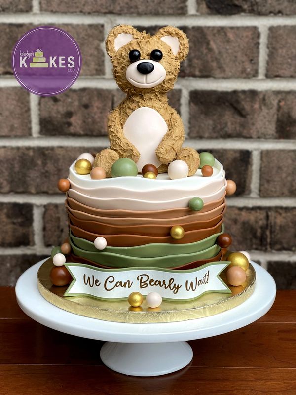 teddy bear we can bearly wait baby shower cake